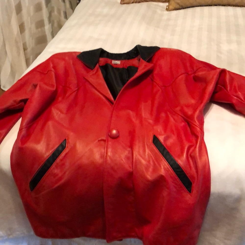 Vintage long custom made leather blazer.